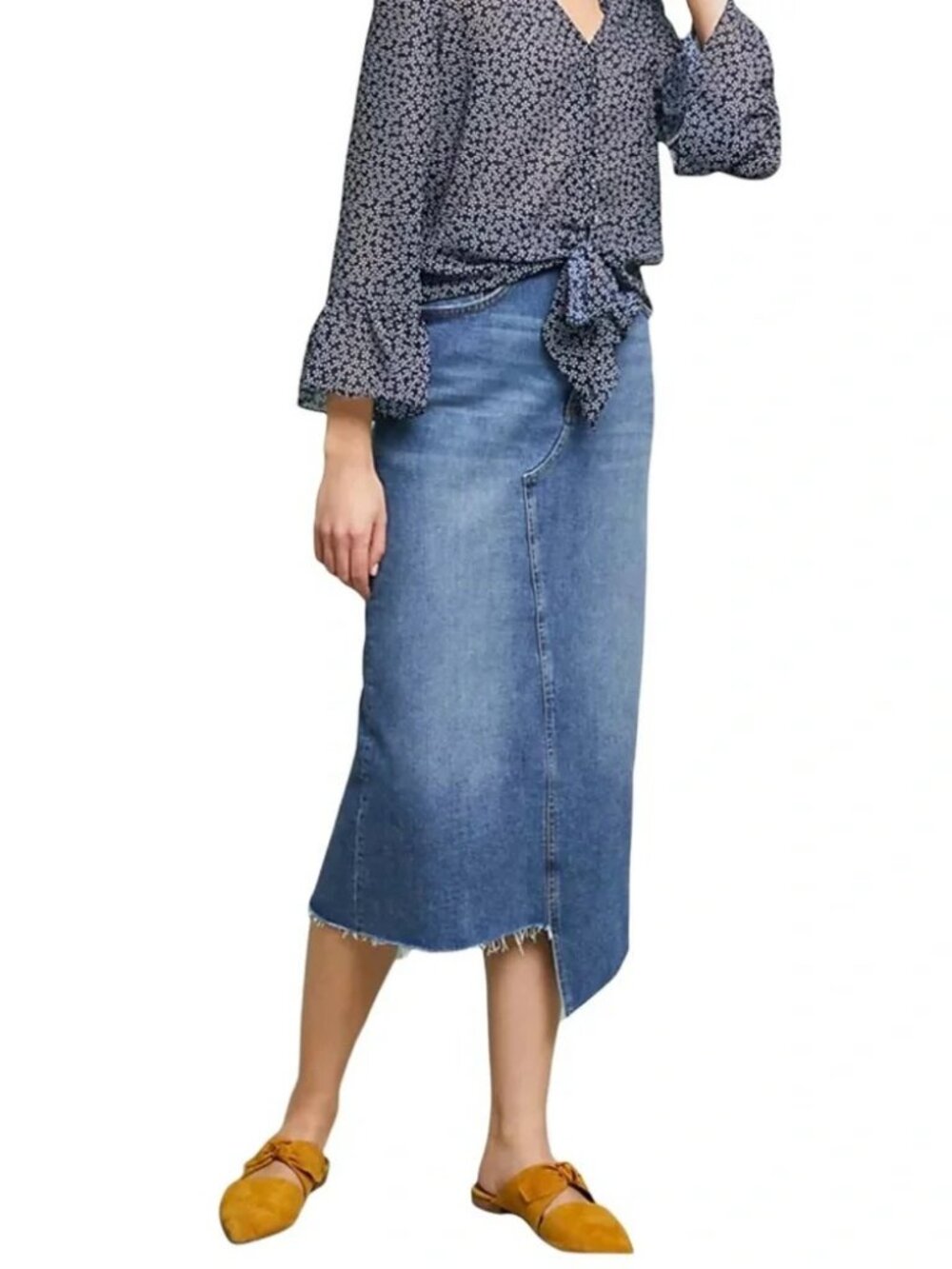 Anthropologie Pilcro and the Letterpress Asymmetrical Midi Denim Skirt
